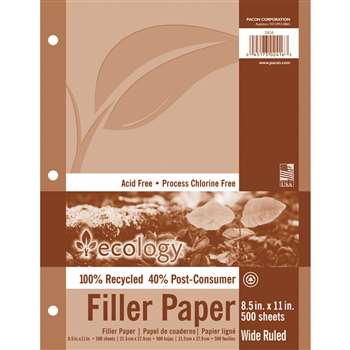 Recycled Filler Paper Wht 500 Shts 3/8&quot; Ruled, PAC2416