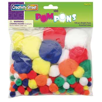 Pom Pons Bright Hues Assorted Sizes 100 Pieces, PACAC812101