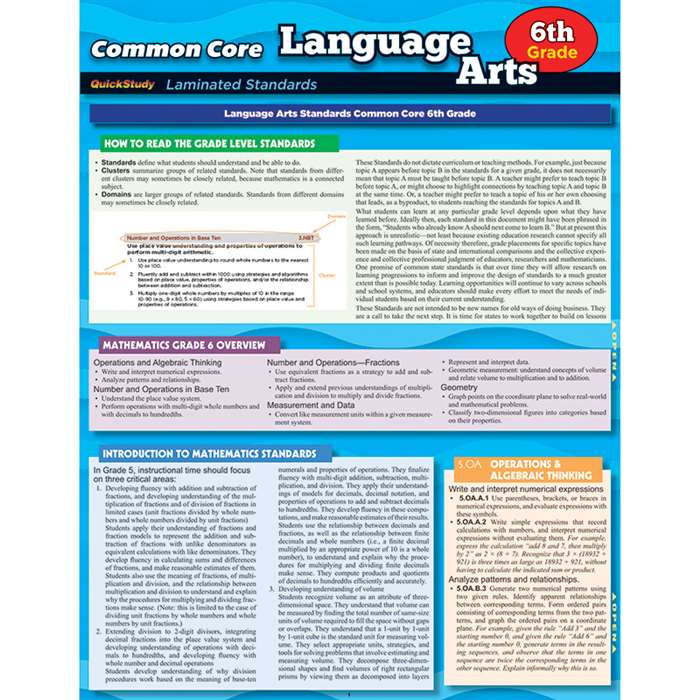 Common Core Language Arts Gr 6 Standards, QS-222743