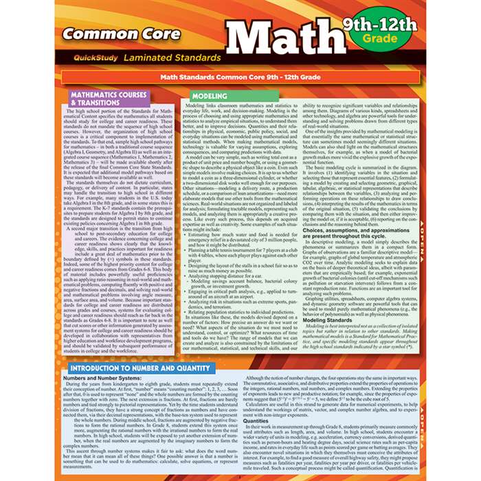 Common Core Math Gr 9-12 Standards, QS-223009