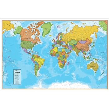 World 24X36&quot; Laminated Wall Map Blue Ocean, RWPWG10