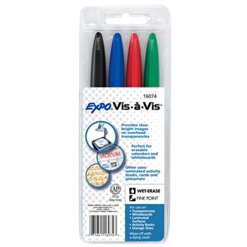 Marker Set Vis-A-Vis 4 Color Fine Red Blue Green Black By Newell