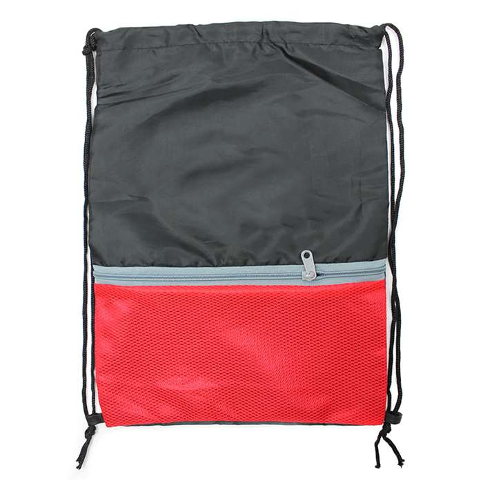 Drawstring Bckpack with Zipper Blk/Rd, SAR985076