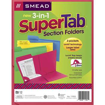 Smead 3 N 1 Supertab Section Asstd Colors Folder, SMD11905