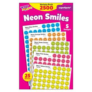 Superspots Stickers Neon 2500/Pk Smiles By Trend Enterprises