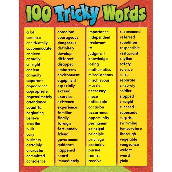 Chart 100 Tricky Words Grades 4-8 By Trend Enterprises