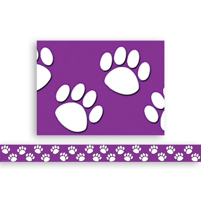 Purple With White Paw Prints Straight Border Trim By Teacher Created Resources