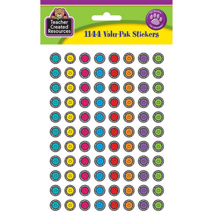 Zebra Happy Faces Mini Stickers Value Pack, TCR5018