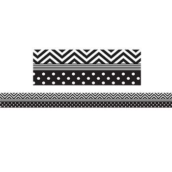 Shop Black & White Chevron And Dots Trim Straight Border - Tcr5543 By Teacher Created Resources