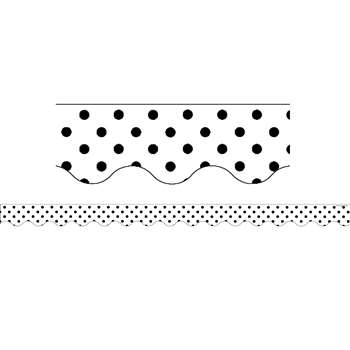 Black Polka Dots On White Scalloped Border Trim, TCR5593