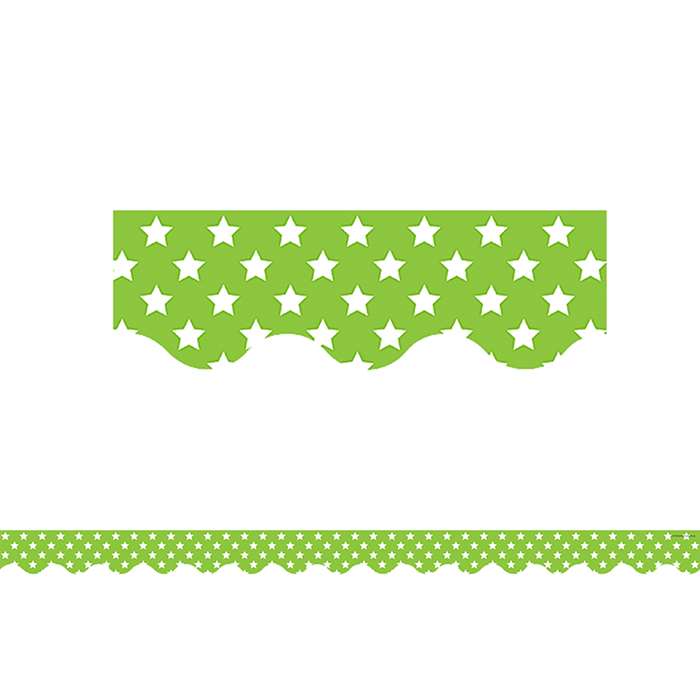 Lime With White Stars Scalloped Border Trim, TCR5811