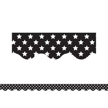 Black With White Stars Scalloped Border Trim, TCR5812