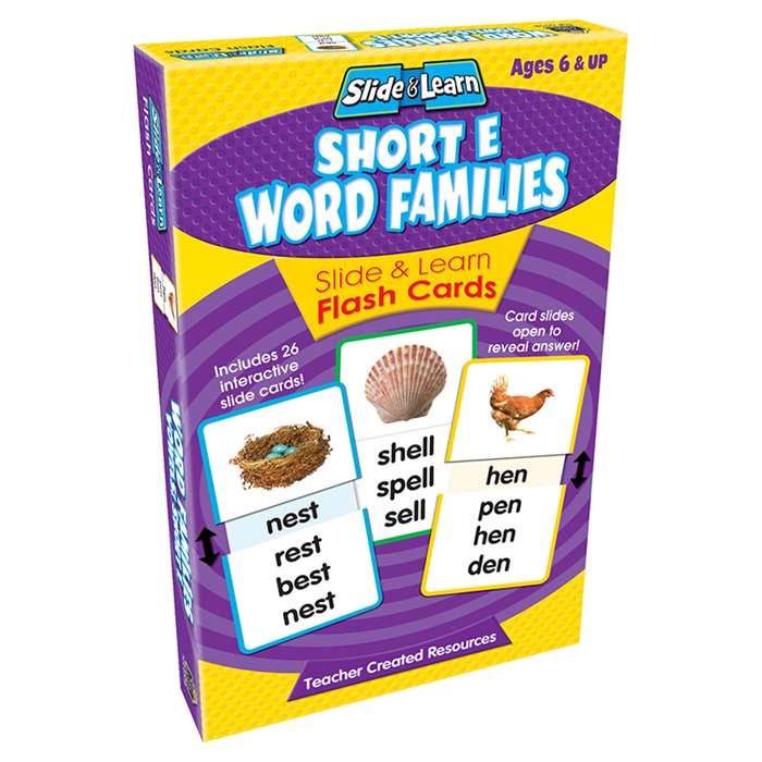 Vowels Short E Word Families Slide & Learn Flash Cards By Teacher Created Resources