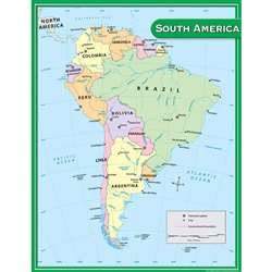 South America Map Chart 17X22 By Teacher Created Resources