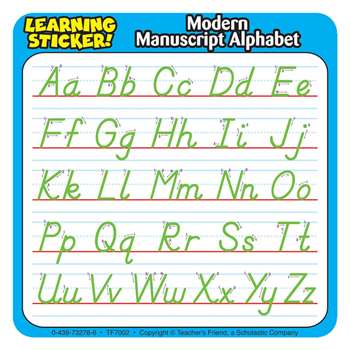 Modern Manuscript Alphabet Learning Stickers 4"X4" 20 Ct By Teachers Friend