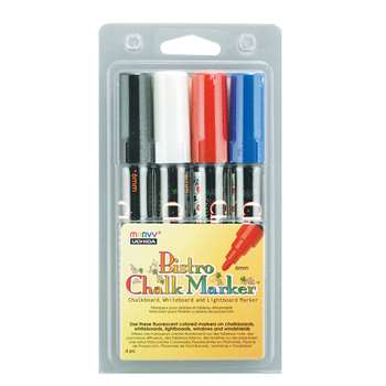 Bistro Chalk Markers Brd Tip 4 Clr Set Black Red B, UCH4804C