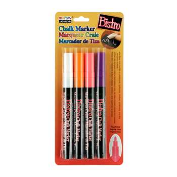 Bistro Chalk Markers Fine Tip 4 Clr Set Wht Fluor , UCH4824H