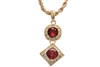 Men's Hip Hop Red Ruby Double Pendant 24" Rope Chain Set KC 7301-1 RD