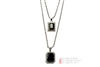 Silver Plated Double Square Black Ruby 22"&27" Combo Pendant Chain MHC 215 S