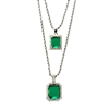 Silver Plated Double Square Green Ruby 22"&27" Combo Pendant Chain MHC 220 S