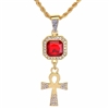 Men's Hip Hop Ankh & Red Ruby Double Pendant 24" Rope Chain Set / NA 0161