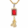 Men's Hip Hop Praying Hands & Red Ruby Double Pendant 24" Rope Chain Set / NA 0174