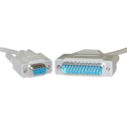 10D1-02301 1ft Serial Cable DB9 Female to DB25 Male UL rated 9 Conductor