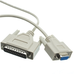 10D1-21306 6ft Null Modem Cable DB9 Female to DB25 Male UL rated 8 Conductor