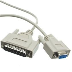 10D1-21325 25ft Null Modem Cable DB9 Female to DB25 Male UL rated 8 Conductor