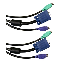 WholesaleCables.com 10H1-30110BK 10ft KVM Cable Black SVGA and 2 PS/2 HD15 Male and 2 x MiniDin6 Male