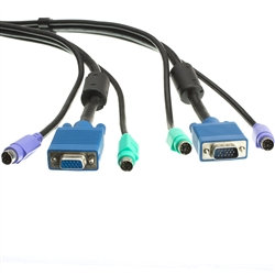 WholesaleCables.com 10H1-30215BK 15ft KVM Cable Black SVGA and 2 PS/2 HD15 Male to HD15 Female and 2 x MiniDin6 Male