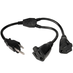 10W1-04201Y 14inch Power Y Cord Black NEMA 5-15P to Dual NEMA 5-15R 10 Amp UL/CSA rated