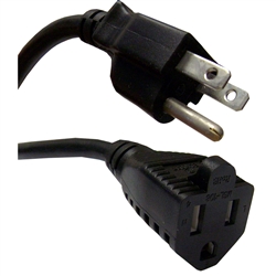 10W1-04203-16 3ft Power Extension Cord Black NEMA 5-15P to NEMA 5-15R 13 Amp 16 AWG UL/CSA rated