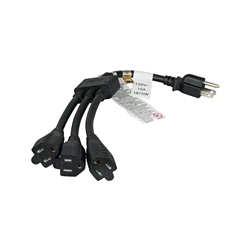 10W2-02101W 3-Way Grounded Power Splitter 14AWG 15Amp 14 Inch Black