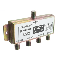 WholesaleCables.com 201-234 F-pin Coaxial Splitter 4 way 2 GHz 90 dB DC Passing on One Port