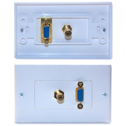 WholesaleCables.com 301-29100 Wall Plate White VGA and 3.5mm Stereo Jack HD15 Female and 3.5mm Female