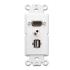 WholesaleCables.com 301-3001 Decora Wall Plate Insert White VGA Coupler; 3.5mm Stereo Jack and  USB Type A Coupler HD15 Female; 3.5mm Female and USB Type A Female