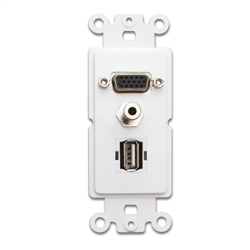 WholesaleCables.com 301-3001 Decora Wall Plate Insert White VGA Coupler; 3.5mm Stereo Jack and  USB Type A Coupler HD15 Female; 3.5mm Female and USB Type A Female
