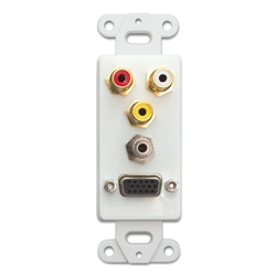 301-5000 Decora Wall Plate Insert White with 1 VGA; 3.5mm Stereo and 3 RCA (Red/White/Yellow) Female Couplers