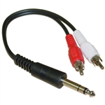 WholesaleCables.com 30S1-16160 6inch 1/4 inch Stereo to Dual RCA adapter 1/4 Stereo Male to Dual RCA Male