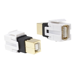 330-110 Keystone Insert White USB 2.0 Type B Female to Type A Female Adapter Gold Plated