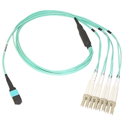 MPLC-31001  1 meter MTP to 4 Duplex LC Breakout Cable OM3 50/125 Plenum 40Gb