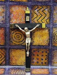 Black Wood Inlayed Metal Crucifix