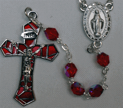 Ruby Glass Rosary with Stain Glass Crucifix