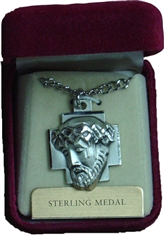 Sacred Head of the Crucified Jesus on a Sterling Silver Cross Pendent