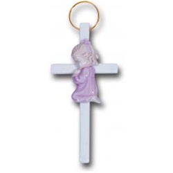 5.5 Inch - Praying Girl Cross in Glazed Porcelain