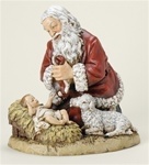 Kneeling Santa with Lamb Statue - 13 Inches