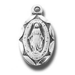 Oval Sterling Silver Miraculous Medal with 13 Inch Chain
