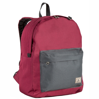 #2045CB-BURGUNDY/CHARCOAL Wholesale Classic Color Block Backpack - Case of 30 Backpacks