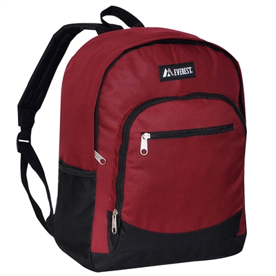 #6045-BURGUNDY Wholesale Backpack with Side Mesh Pocket - Case of 30 Backpacks